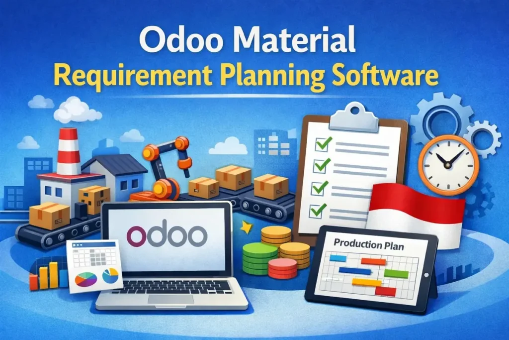 Odoo Material Requirements Planning (MRP) software dashboard for inventory, production planning, and manufacturing management.